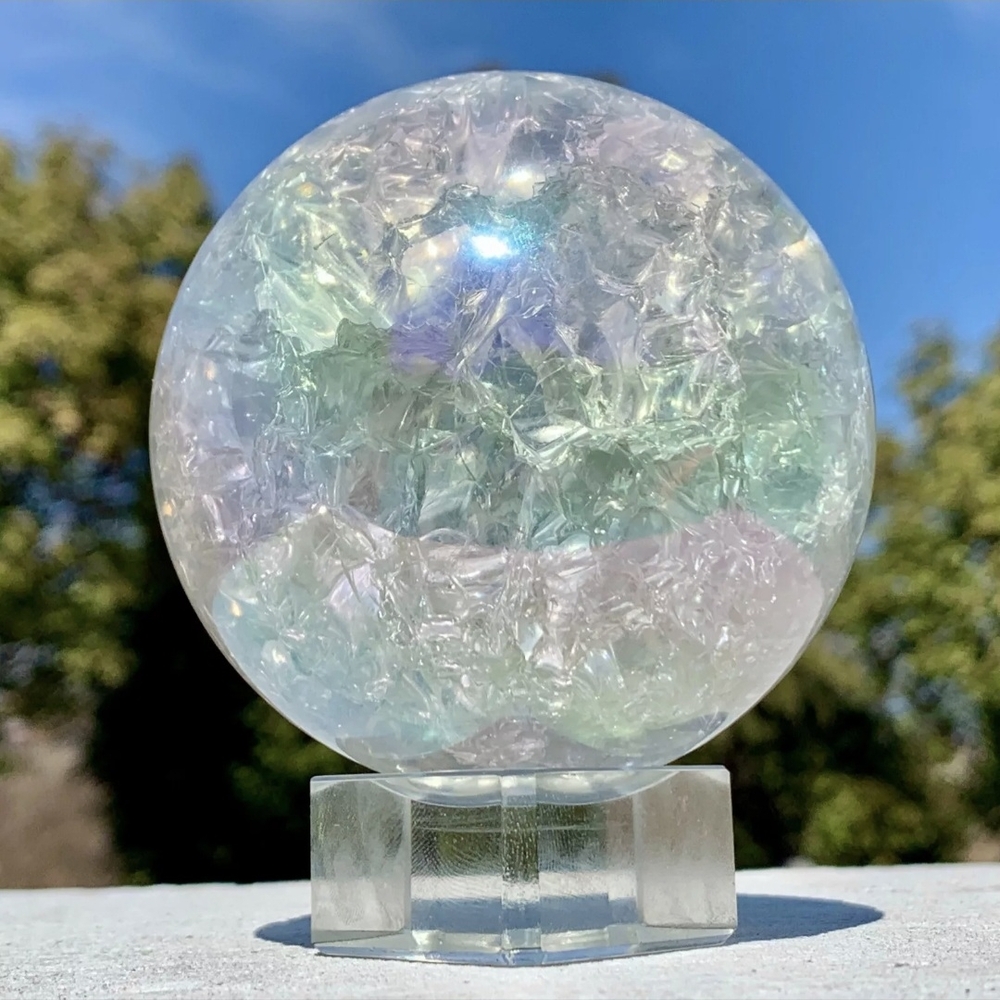 Irridescent Titanium Rainbow Quartz Crystal Ball Sphere Orb New - Picture 3 of 12